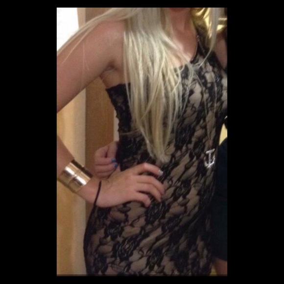 Lace Black One-Sleeve Dress - Picture 1 of 7